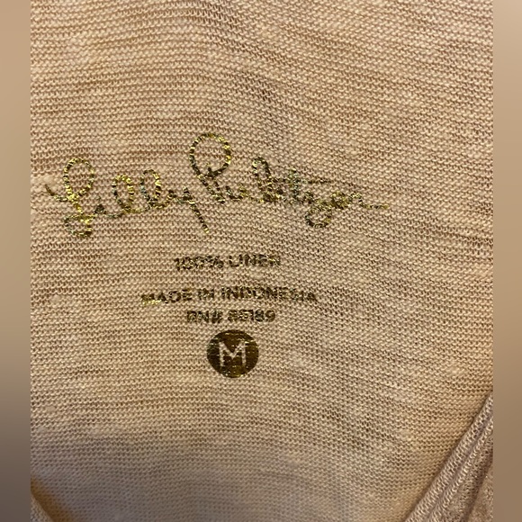 EUC Lilly Pulitzer Alessa Sand Dune Color Ruffled Neckline Shimmery Tank Top - Picture 4 of 5